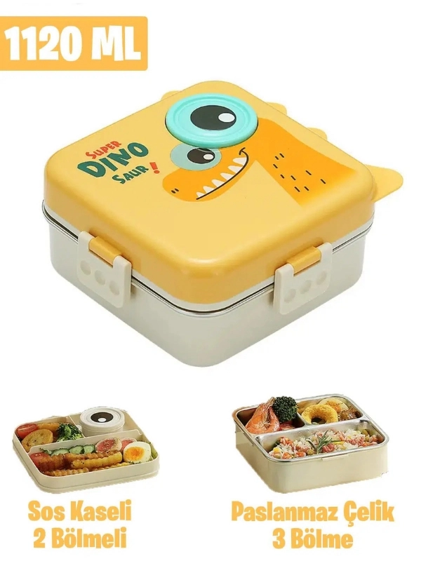 Vagonl Life Lunch Box 1120 ML Sızdırmaz, Karışmaz Üç Bölmeli Sos Kaseli Yeni Nesil Sefer Tası BL10082 Sarı