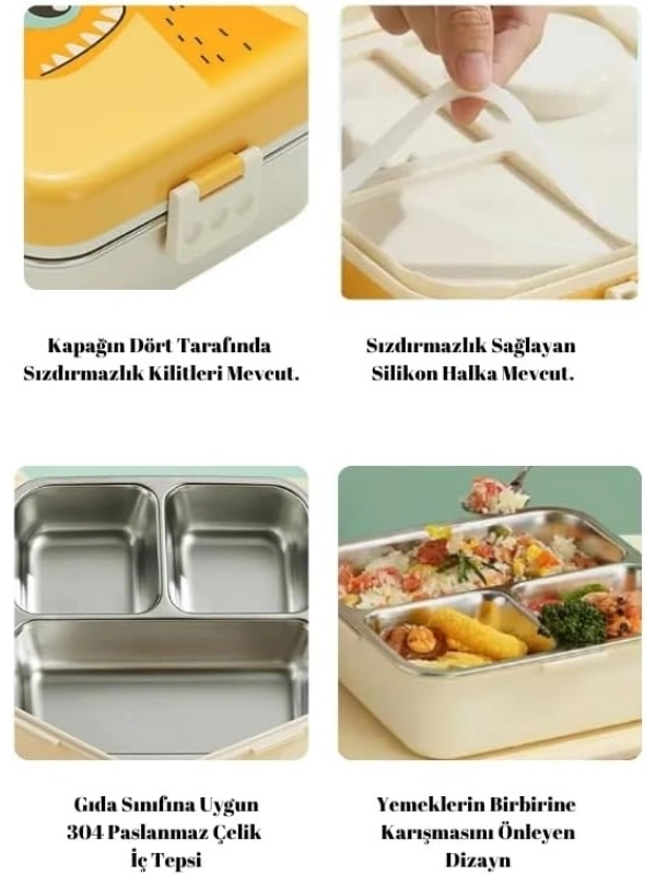 Vagonl Life Lunch Box 1120 ML Sızdırmaz, Karışmaz Üç Bölmeli Sos Kaseli Yeni Nesil Sefer Tası BL10082 Sarı