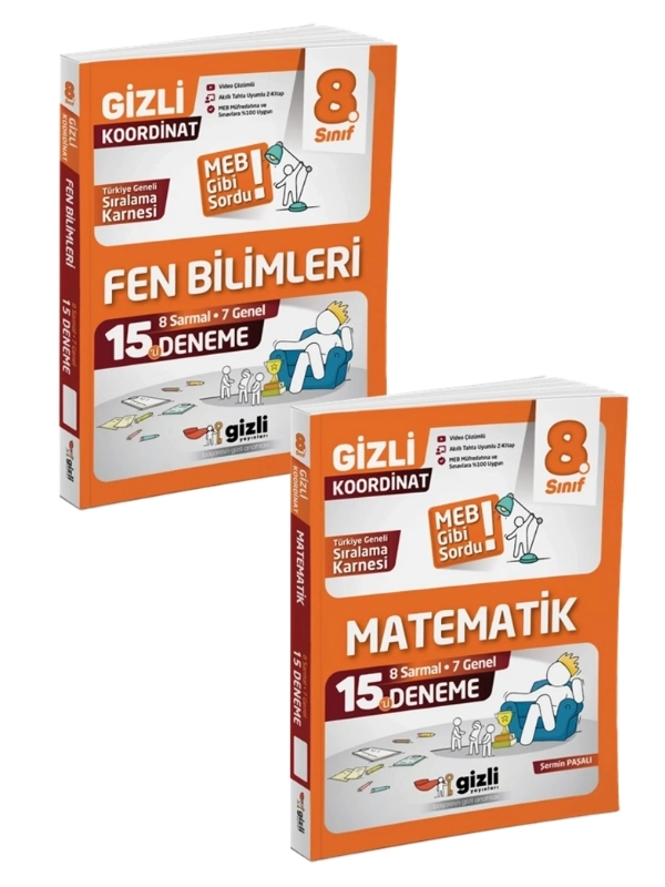 Gizli Yayınları Lgs 8. Sınıf Fen Bilimleri ve Matematik 15’li Deneme - Meb Gibi Sordu 2’li Sayısal Kitap Seti
