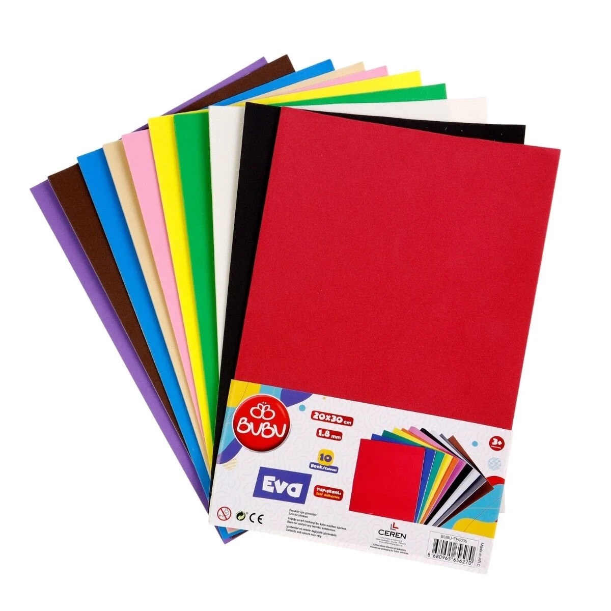Bu-Bu Yapışkanlı Eva 20x30cm 1.8mm Karışık 10 Renk BUBU-EV0036