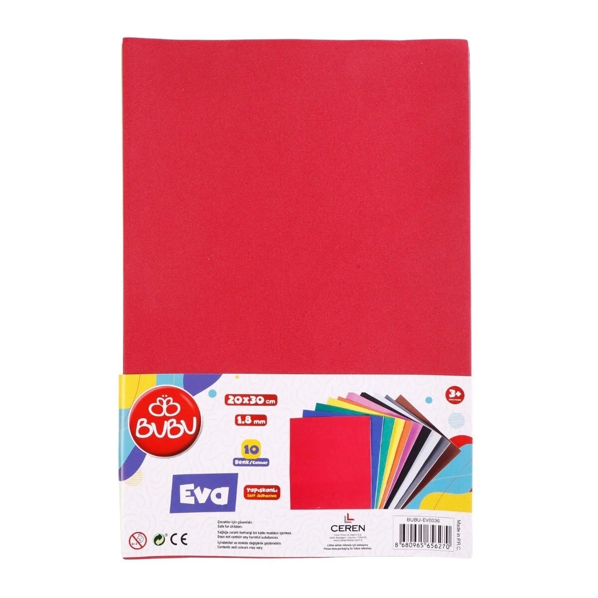 Bu-Bu Yapışkanlı Eva 20x30cm 1.8mm Karışık 10 Renk BUBU-EV0036