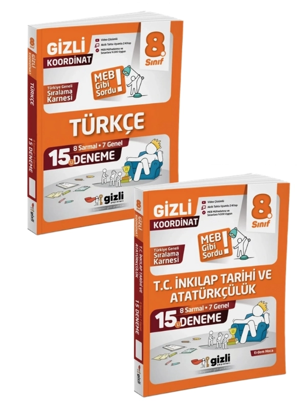 Gizli Yayınları Lgs 8. Sınıf T.c. İnkılap Tarihi ve Atatürkçülük ve Türkçe 15’li Deneme - Meb Gibi Sordu 2’li Sözel Kitap Seti