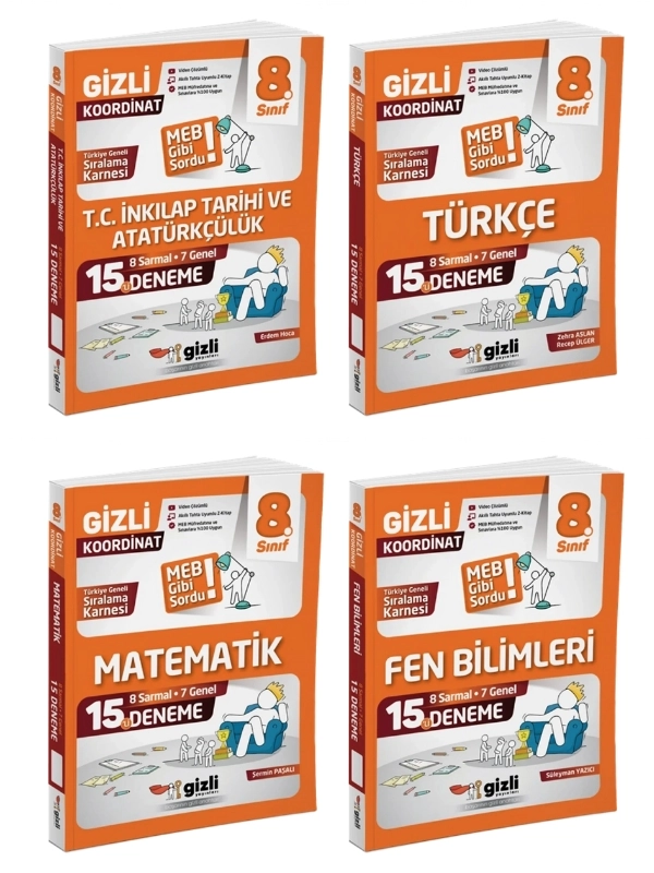 Gizli Yayınları Lgs 8. Sınıf Fen Bilimleri, Matematik, Türkçe, T.c. İnkılap Tarihi ve Atatürkçülük 15’li Deneme - Meb Gibi Sordu Tüm Dersler 4 Kitap Set