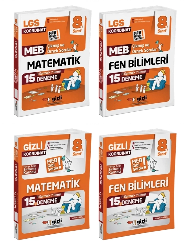 Gizli Yayınları Lgs Meb Çıkmış ve Örnek Sorular ve Meb Gibi Sordu 15’li Deneme Fen Bilimleri, Matematik 4’lü Kitap Seti
