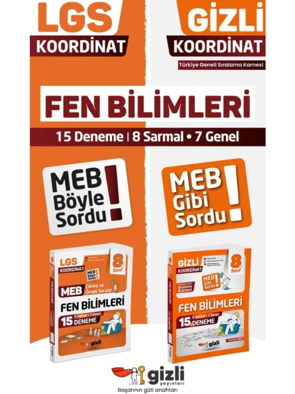 Gizli Yayınları Lgs Meb Çıkmış ve Örnek Sorular ve Meb Gibi Sordu 15’li Deneme Fen Bilimleri, Matematik 4’lü Kitap Seti