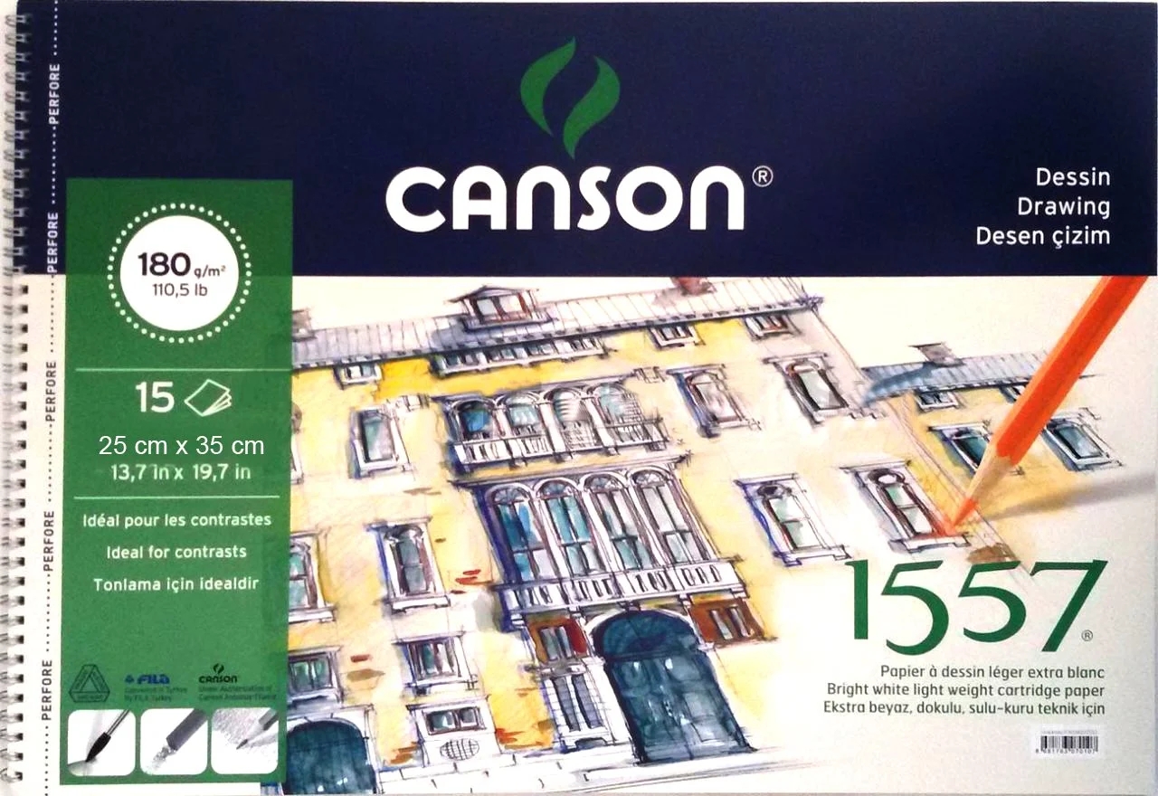 Canson 1557 Dessin Resim Ve Çizim Defteri Spiralli 180 gr. 25x35 cm. 15 Sayfa