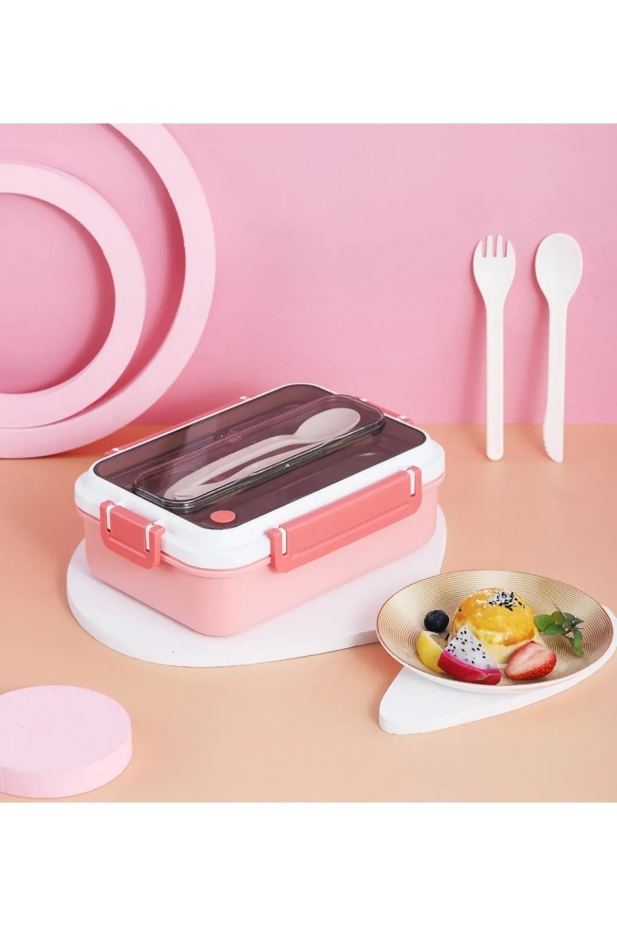  Vagonlife Yemek Kabı Üç Bölmeli Lunch Box 1000 ml VGN528 Pembe