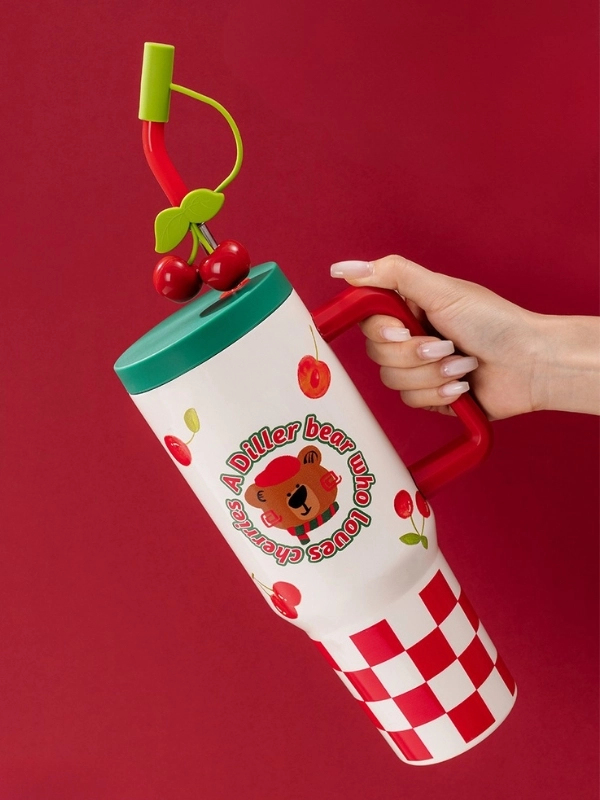 Vagon Life DILLER Quencher Cup 1200 ML Pipetli/Rahat İçim Kulplu Paslanmaz Çelik Termos -FFDILLERD9221