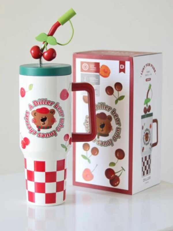 Vagon Life DILLER Quencher Cup 1200 ML Pipetli/Rahat İçim Kulplu Paslanmaz Çelik Termos -FFDILLERD9221
