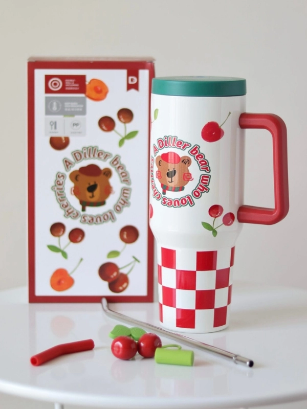 Vagon Life DILLER Quencher Cup 1200 ML Pipetli/Rahat İçim Kulplu Paslanmaz Çelik Termos -FFDILLERD9221