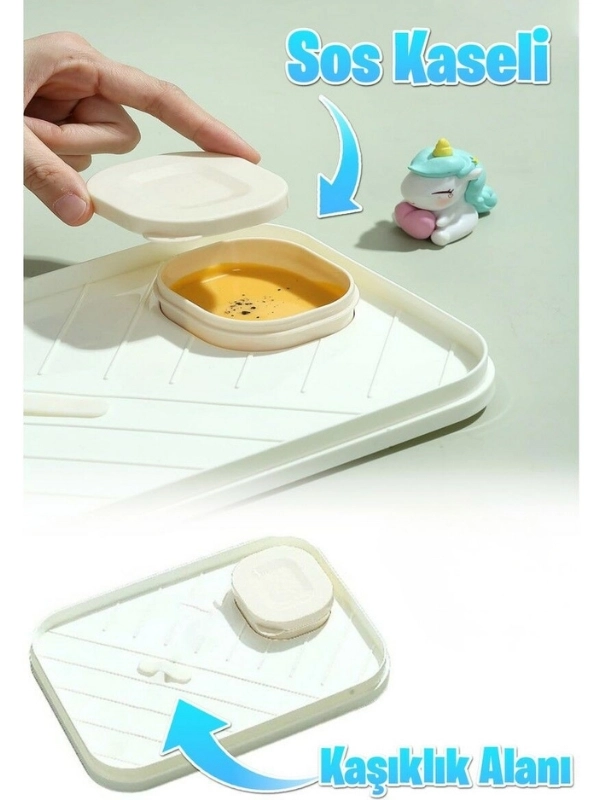 Vagonlife Lunch Box 820 ml Tek Kat Üç Bölmeli Sos Kaseli Yeni Nesil Sefer Pembe Unicorn  TASI-FFLBOX10283