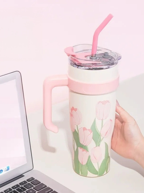 Vagon Life DILLER Quencher Cup 1200 ML Pipetli/Rahat İçim Kulplu Paslanmaz Çelik Termos -FFDILLERD9120