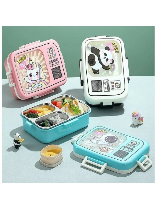 Vagonlife Lunch Box 820 ml Tek Kat Üç Bölmeli Sos Kaseli Yeni Nesil Sefer Pembe Unicorn  TASI-FFLBOX10283