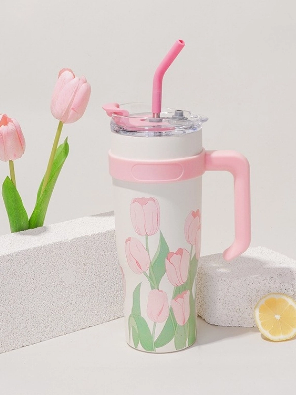Vagon Life DILLER Quencher Cup 1200 ML Pipetli/Rahat İçim Kulplu Paslanmaz Çelik Termos -FFDILLERD9120
