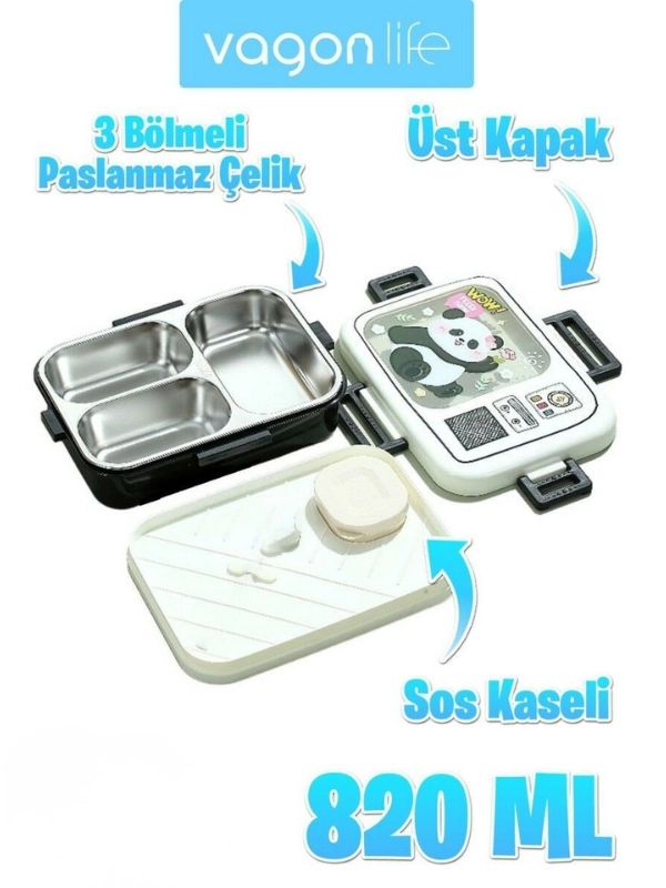 Vagonlife Lunch Box 820 ml Tek Kat Üç Bölmeli Sos Kaseli Yeni Nesil Sefer Pembe Unicorn  TASI-FFLBOX10283