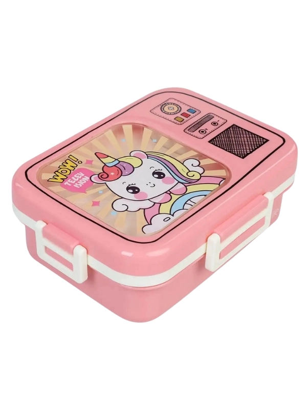 Vagonlife Lunch Box 820 ml Tek Kat Üç Bölmeli Sos Kaseli Yeni Nesil Sefer Pembe Unicorn  TASI-FFLBOX10283