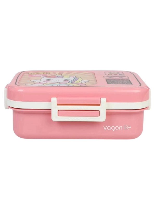 Vagonlife Lunch Box 820 ml Tek Kat Üç Bölmeli Sos Kaseli Yeni Nesil Sefer Pembe Unicorn  TASI-FFLBOX10283