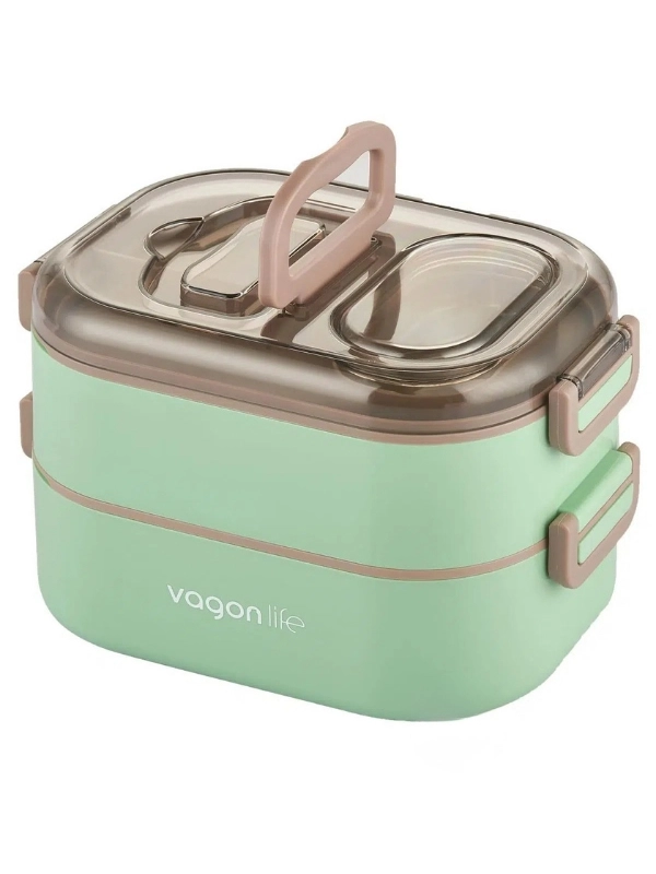Vagonlife 1000 ML İki Kat Üç Bölme Paslanmaz Çelik Bento Lunch Box Yeni Nesil Sefer Tası-Sos Kaseli Model VGN7081