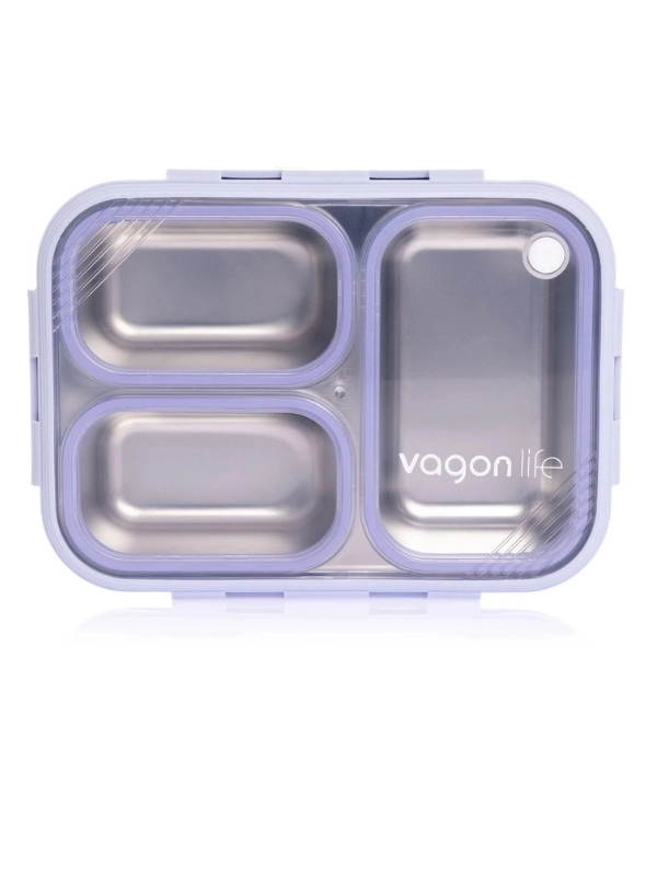 Vagon Life Lunch Box 620 ML Tek Kat Üç Bölmeli Metal Kaşıklı Yeni Nesil Sefer Tası Mor FFLBOX7097