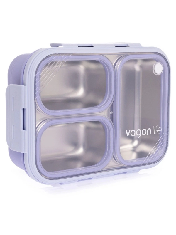 Vagon Life Lunch Box 620 ML Tek Kat Üç Bölmeli Metal Kaşıklı Yeni Nesil Sefer Tası Mor FFLBOX7097