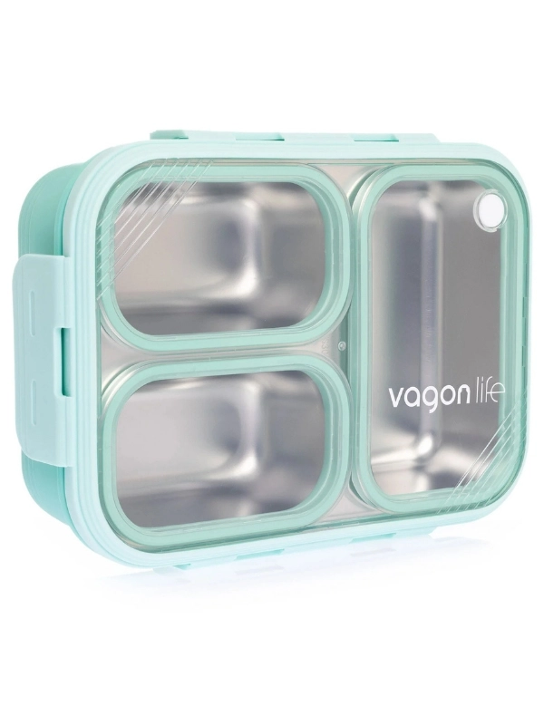 Vagon Life Lunch Box 620 ML Tek Kat Üç Bölmeli Metal Kaşıklı Yeni Nesil Sefer Tası Yeşil FFLBOX7097