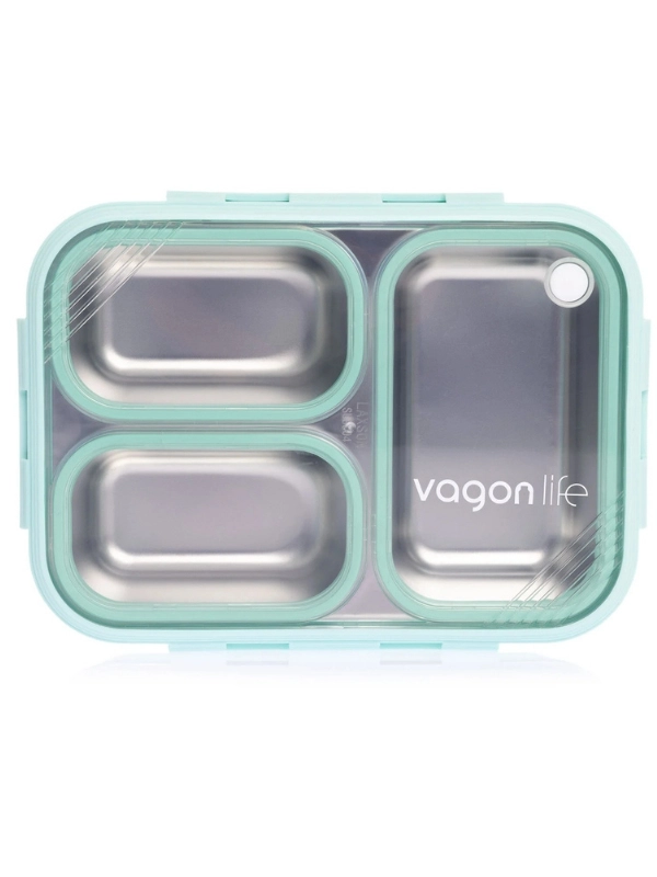 Vagon Life Lunch Box 620 ML Tek Kat Üç Bölmeli Metal Kaşıklı Yeni Nesil Sefer Tası Yeşil FFLBOX7097