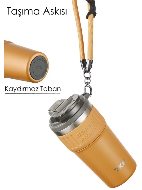 Vagon Life TKK 630 ML Özel Seri Çelik Mug Kahve Bardağı Pipetli/Rahat İçim 6 Saat Sıcak/12 Saat Soğuk Termos -T2023 630ML Sarı