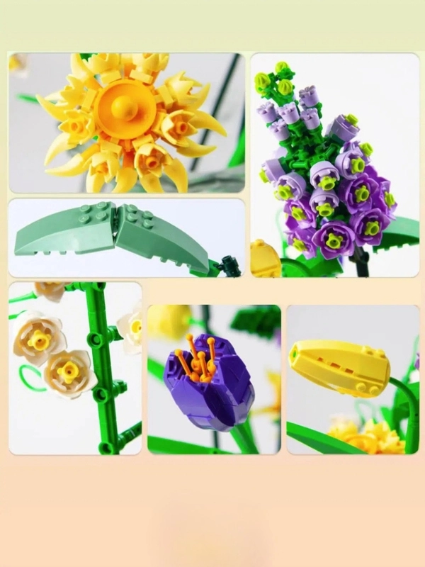 Vagon Life Loz Dekoratif ve Koleksiyonluk Lego Çiçek Buketi 534 Parça Çiçek Modeli Yapım Seti FFLZ-1672
