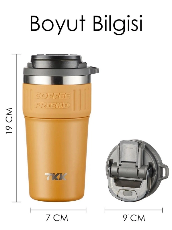 Vagon Life TKK 630 ML Özel Seri Çelik Mug Kahve Bardağı Pipetli/Rahat İçim 6 Saat Sıcak/12 Saat Soğuk Termos -T2023 630ML Sarı