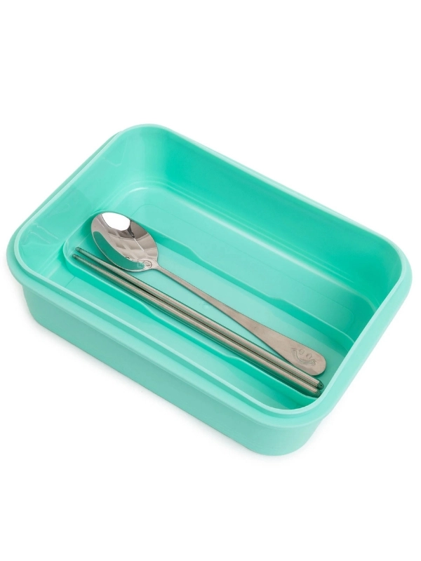 Vagon Life Lunch Box 620 ML Tek Kat Üç Bölmeli Metal Kaşıklı Yeni Nesil Sefer Tası Yeşil FFLBOX7097