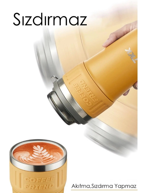 Vagon Life TKK 630 ML Özel Seri Çelik Mug Kahve Bardağı Pipetli/Rahat İçim 6 Saat Sıcak/12 Saat Soğuk Termos -T2023 630ML Sarı