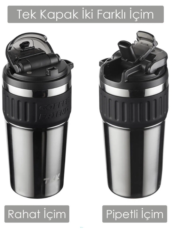 Vagon Life TKK 630 ML Özel Seri Çelik Mug Kahve Bardağı Pipetli/Rahat İçim 6 Saat Sıcak/12 Saat Soğuk Termos -T2023 630ML Antrasit Rengi