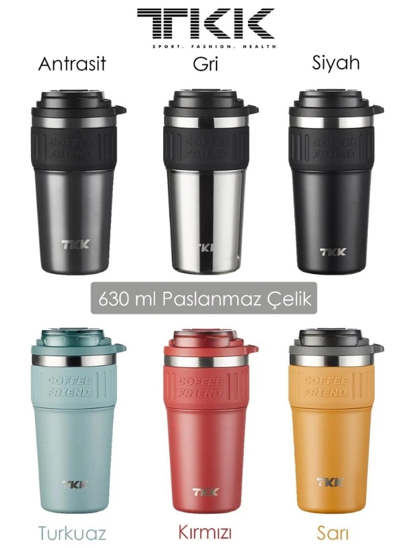 Vagon Life TKK 630 ML Özel Seri Çelik Mug Kahve Bardağı Pipetli/Rahat İçim 6 Saat Sıcak/12 Saat Soğuk Termos -T2023 630ML Sarı