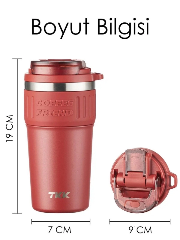 Vagon Life TKK 630 ML Özel Seri Çelik Mug Kahve Bardağı Pipetli/Rahat İçim 6 Saat Sıcak/12 Saat Soğuk Termos -T2023 630ML Kırmızı