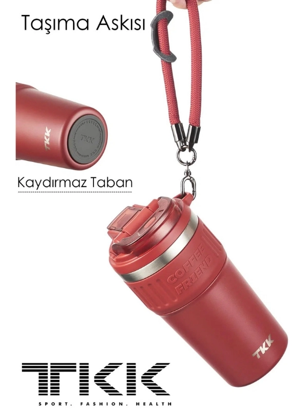 Vagon Life TKK 630 ML Özel Seri Çelik Mug Kahve Bardağı Pipetli/Rahat İçim 6 Saat Sıcak/12 Saat Soğuk Termos -T2023 630ML Kırmızı