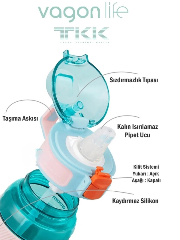 Vagon Life Tritan Pipetli Silikonlu Matara 500 ml Mor