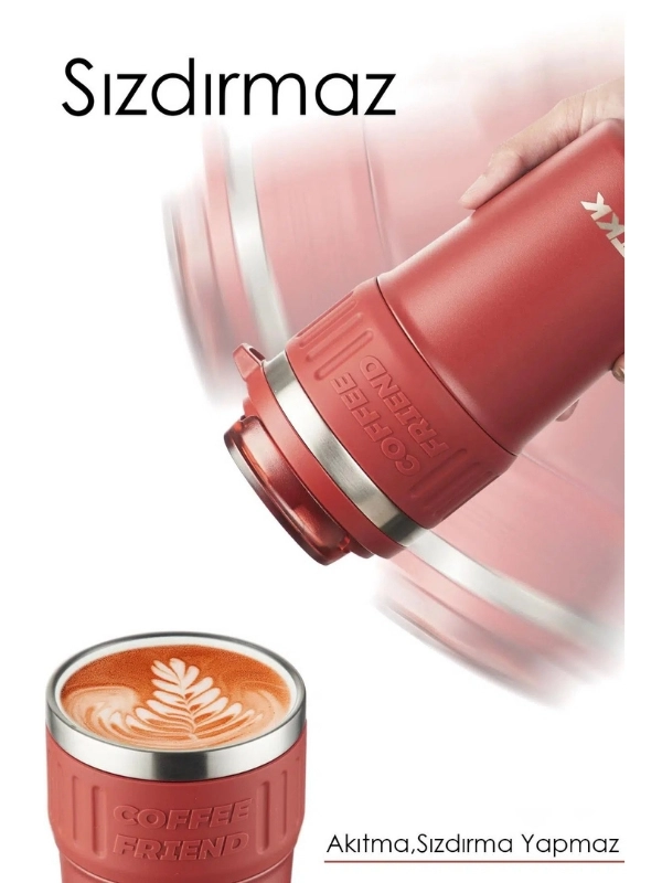 Vagon Life TKK 630 ML Özel Seri Çelik Mug Kahve Bardağı Pipetli/Rahat İçim 6 Saat Sıcak/12 Saat Soğuk Termos -T2023 630ML Kırmızı