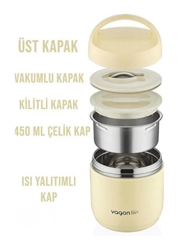 Vagon Life 2 Bölmeli Çelik Saklama Kabı Sarı 1200 ml BL10104