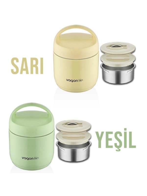 Vagon Life 2 Bölmeli Çelik Saklama Kabı Sarı 1200 ml BL10104