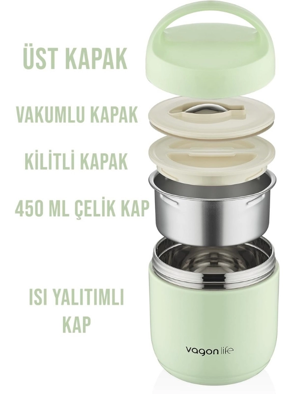 Vagon Life 2 Bölmeli Çelik Saklama Kabı Yeşil 1200 ml BL10104