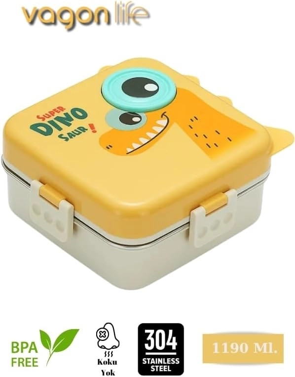 Vagonl Life Lunch Box 1120 ML Sızdırmaz, Karışmaz Üç Bölmeli Sos Kaseli Yeni Nesil Sefer Tası BL10082 Sarı
