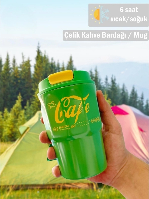 Vagon Life Shotay Çelik 450 ML Kahve Bardağı / Mug 6 Saat Sıcak/Soğuk Taşıma Askılı VGN-8135 Yeşil