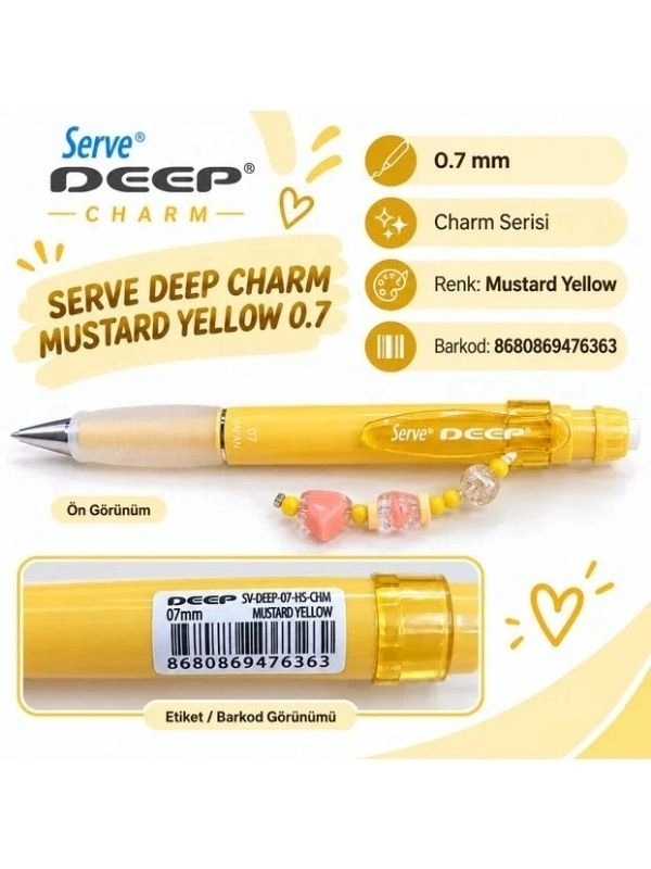 Serve Deep Charm 0.7 mm Versatil Mekanik Uçlu Kalem – Charm Aksesuarlı – Sarı Mustard Yellow