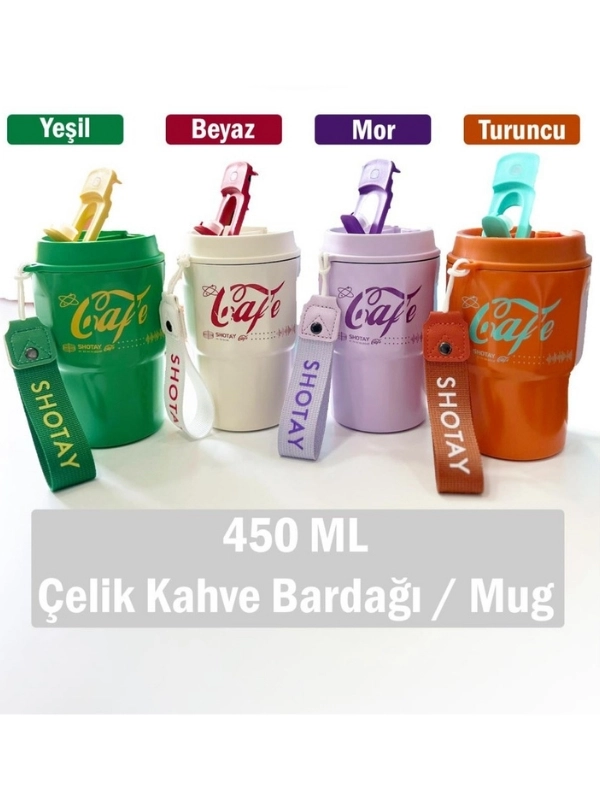 Vagon Life Shotay Çelik 450 ML Kahve Bardağı / Mug 6 Saat Sıcak/Soğuk Taşıma Askılı VGN-8135 Turuncu