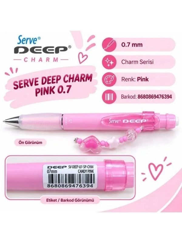 Serve Deep Charm 0.7 mm Versatil Mekanik Uçlu Kalem – Charm Aksesuarlı – Pembe  Candy Pink