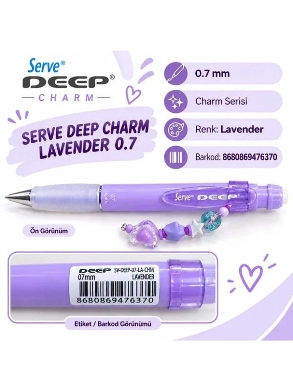 Serve Deep Charm 0.7 mm Versatil Mekanik Uçlu Kalem – Charm Aksesuarlı – Mor  Lavender