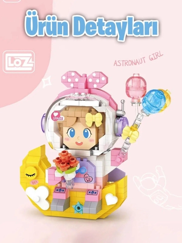 Vagon Life Loz Micro Block Serisi Pembe Astronot 410 Parça Lego Oyuncak Yapım Seti FFLZ-8828