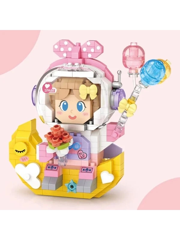 Vagon Life Loz Micro Block Serisi Pembe Astronot 410 Parça Lego Oyuncak Yapım Seti FFLZ-8828