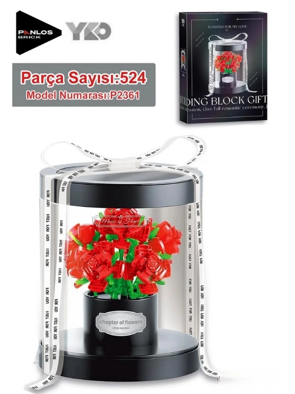 Vagon Life Panlos Yko Serisi Dekoratif ve Koleksiyonluk Lego Gül Çiçek Modeli 524 Parça Yapım Seti -FFP2361