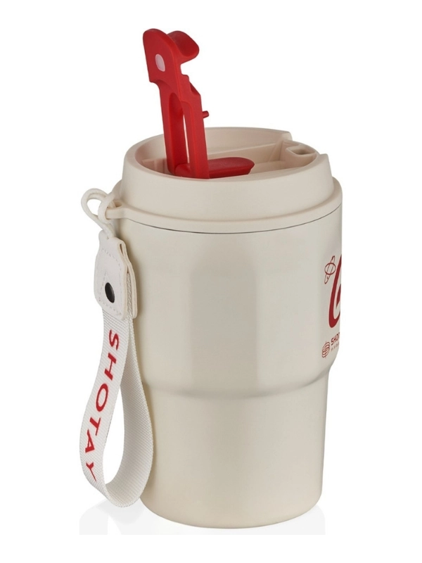 Vagon Life Shotay Çelik 450 ML Kahve Bardağı / Mug 6 Saat Sıcak/Soğuk Taşıma Askılı VGN-8135 Beyaz